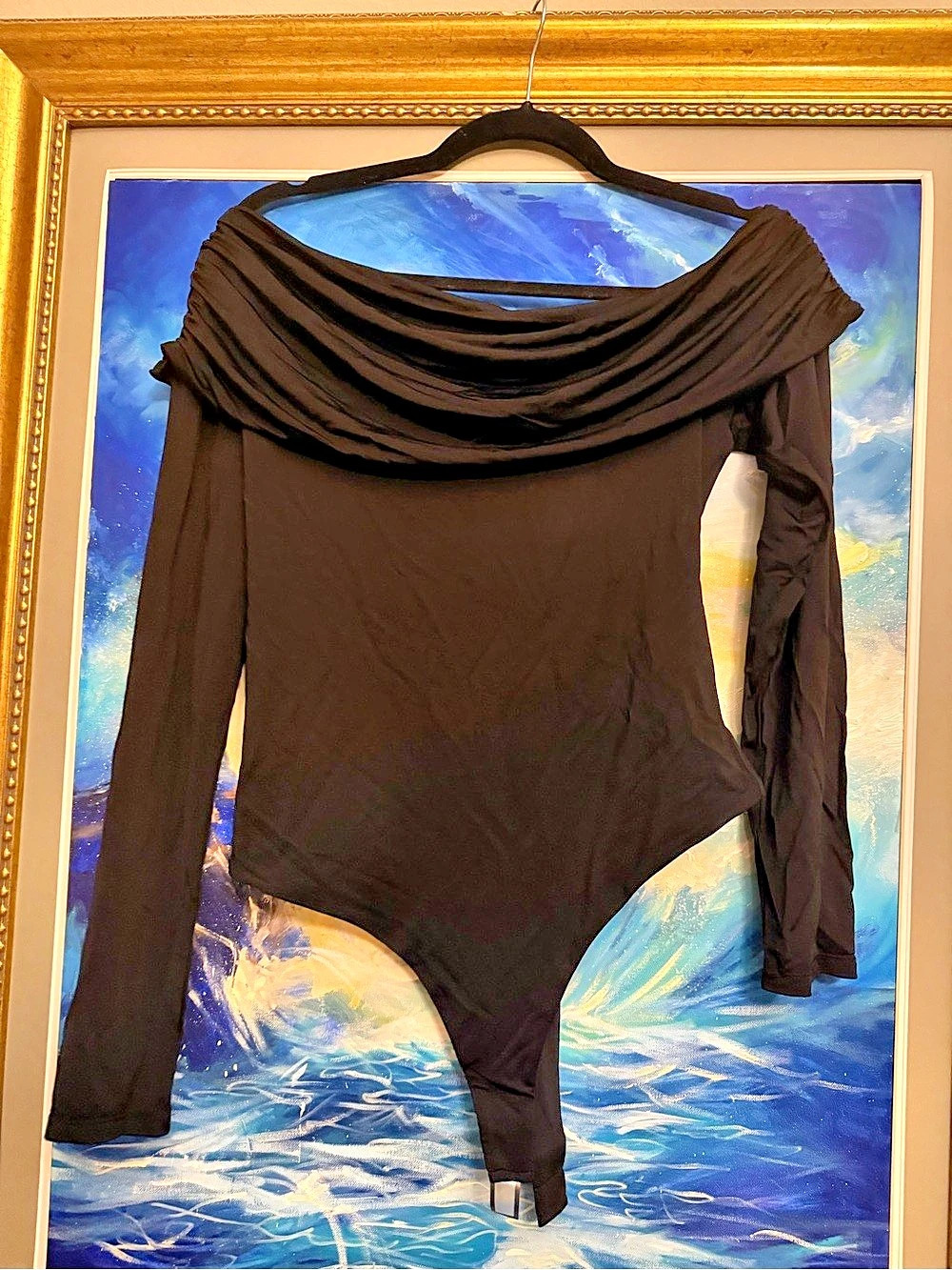 Elie Tahari Draped Neck Bodysuit in Black Large NWT